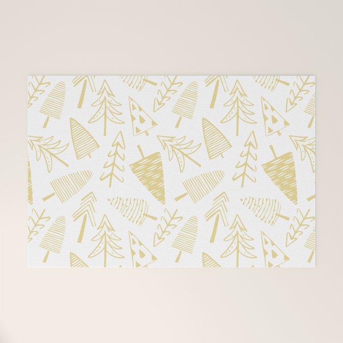 Goldd christmas pine tree doodle pattern Welcome Mat Gallery Image 1