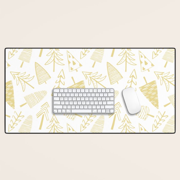 Goldd christmas pine tree doodle pattern Desk Mat Gallery Image 1