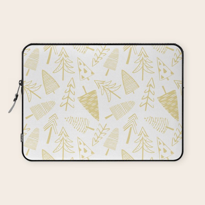 Goldd christmas pine tree doodle pattern Laptop Sleeve Gallery Image 1