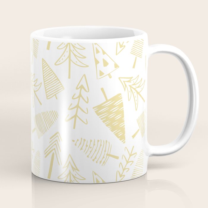 Goldd christmas pine tree doodle pattern Coffee Mug Gallery Image 1