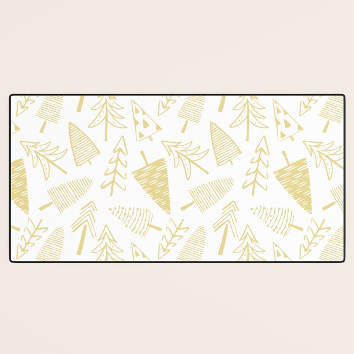 Goldd christmas pine tree doodle pattern Desk Mat Gallery Image 3