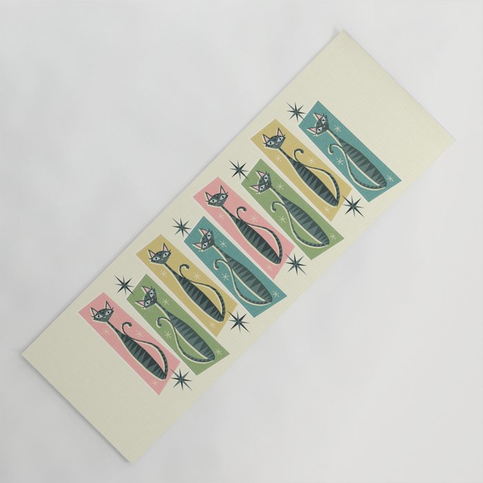 Retro Patchwork Tabbies ©studioxtine Yoga Mat Gallery Image 1