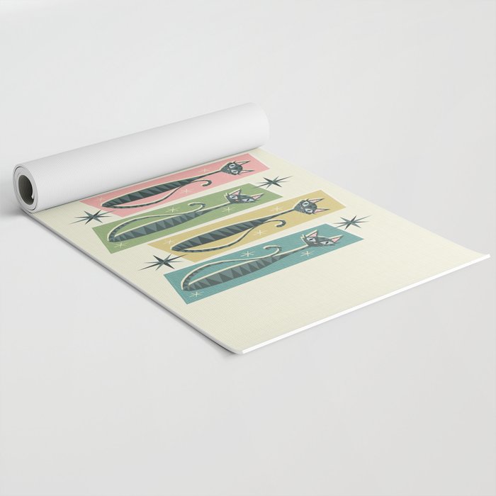 Retro Patchwork Tabbies ©studioxtine Yoga Mat Gallery Image 2