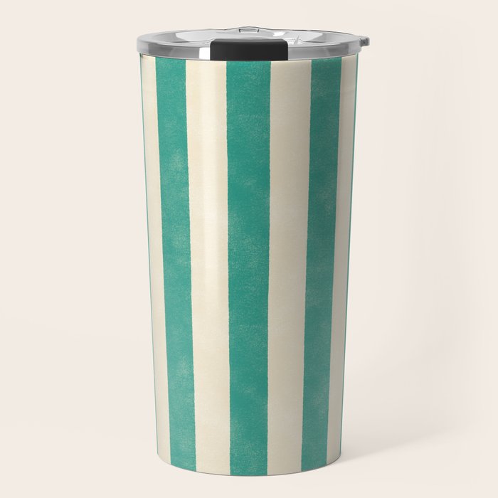 Cabana Stripe - teal and cream Travel Mug Gallery Image 1