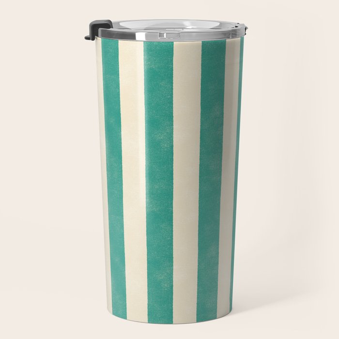 Cabana Stripe - teal and cream Travel Mug Gallery Image 3