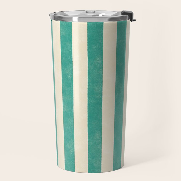 Cabana Stripe - teal and cream Travel Mug Gallery Image 2