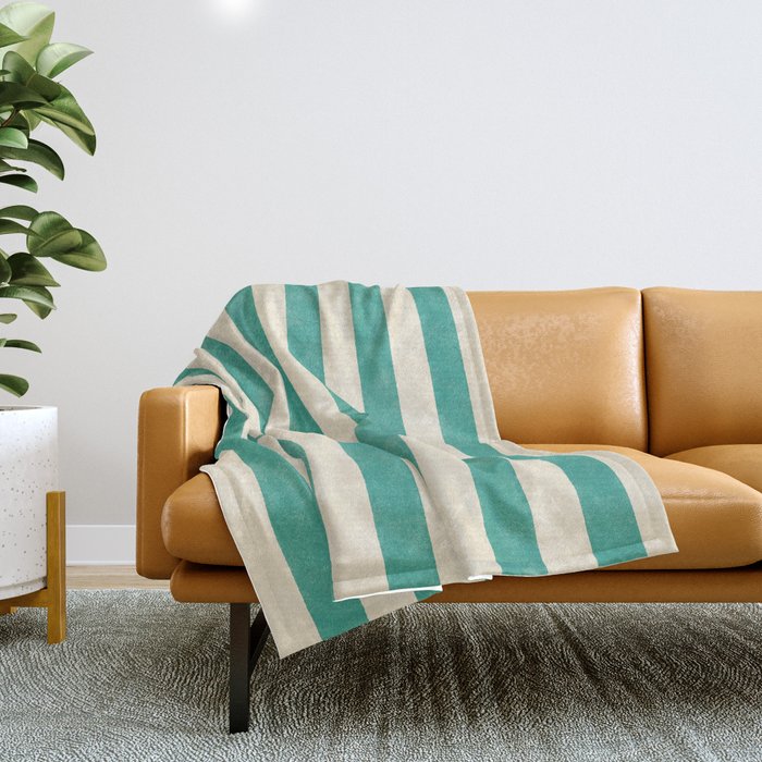 Cabana Stripe - teal and cream Throw Blanket Gallery Image 1
