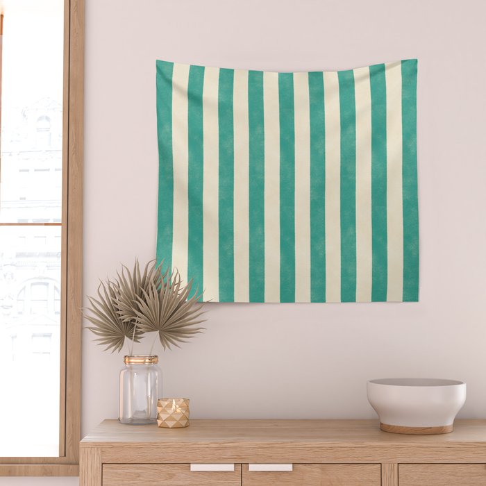 Cabana Stripe - teal and cream Wall Tapestry Gallery Image 2