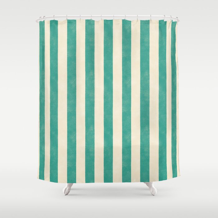 Cabana Stripe - teal and cream Shower Curtain Gallery Image 1