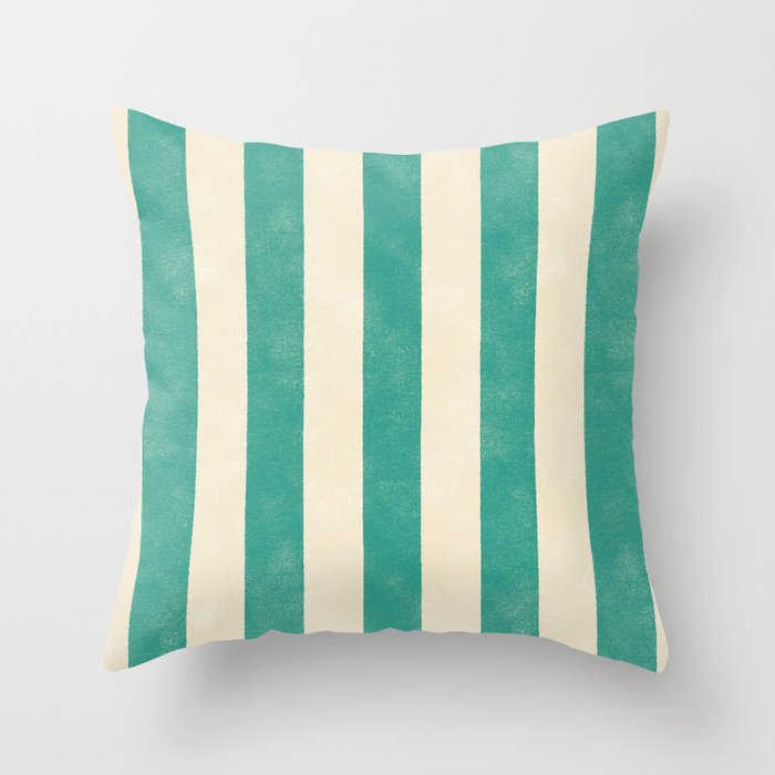 Cabana Stripe - teal and cream Throw Pillow Gallery Image 1