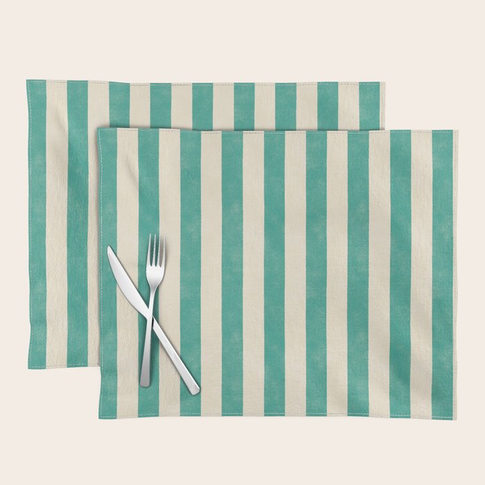 Cabana Stripe - teal and cream Placemat Gallery Image 1
