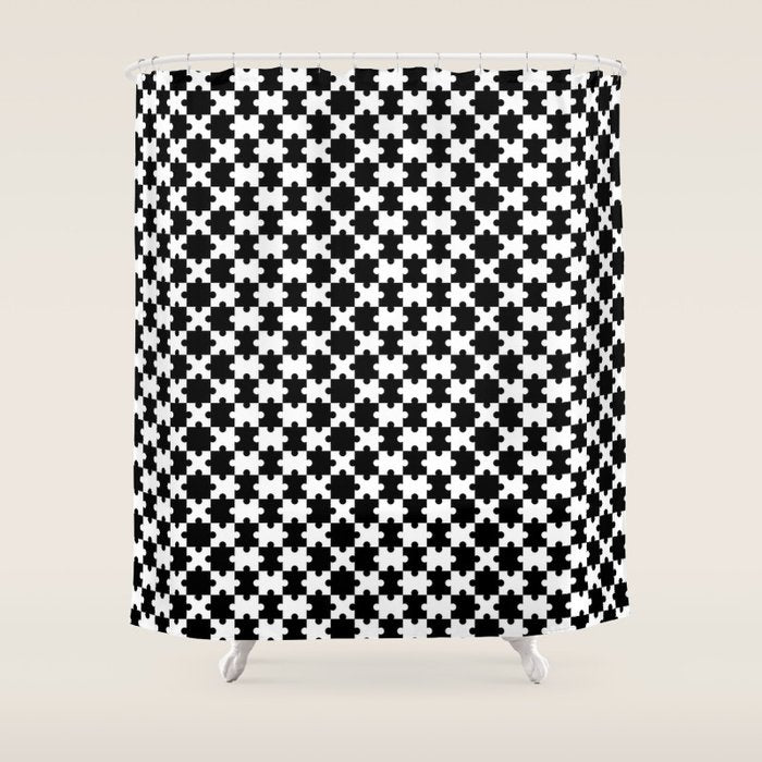 Black and white puzzle piece shape pattern Shower Curtain Gallery Image 1