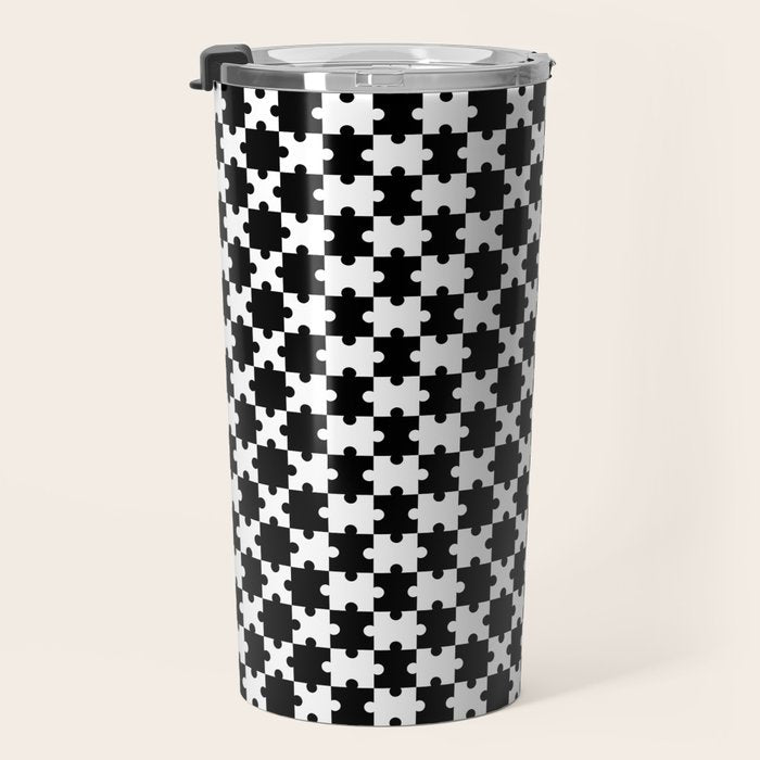 Black and white puzzle piece shape pattern Travel Mug Gallery Image 3