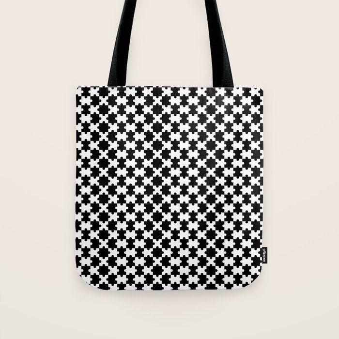 Black and white puzzle piece shape pattern Tote Bag Gallery Image 1
