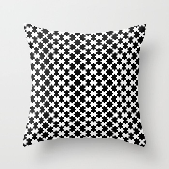 Black and white puzzle piece shape pattern Throw Pillow Gallery Image 6