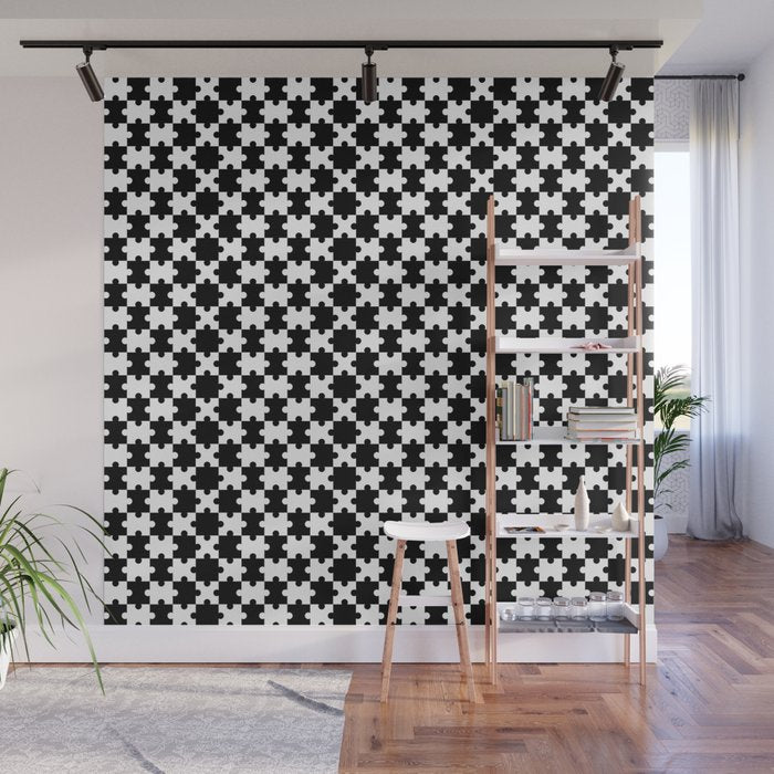 Black and white puzzle piece shape pattern Wall Mural Gallery Image 1