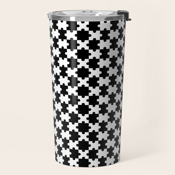 Black and white puzzle piece shape pattern Travel Mug Gallery Image 2