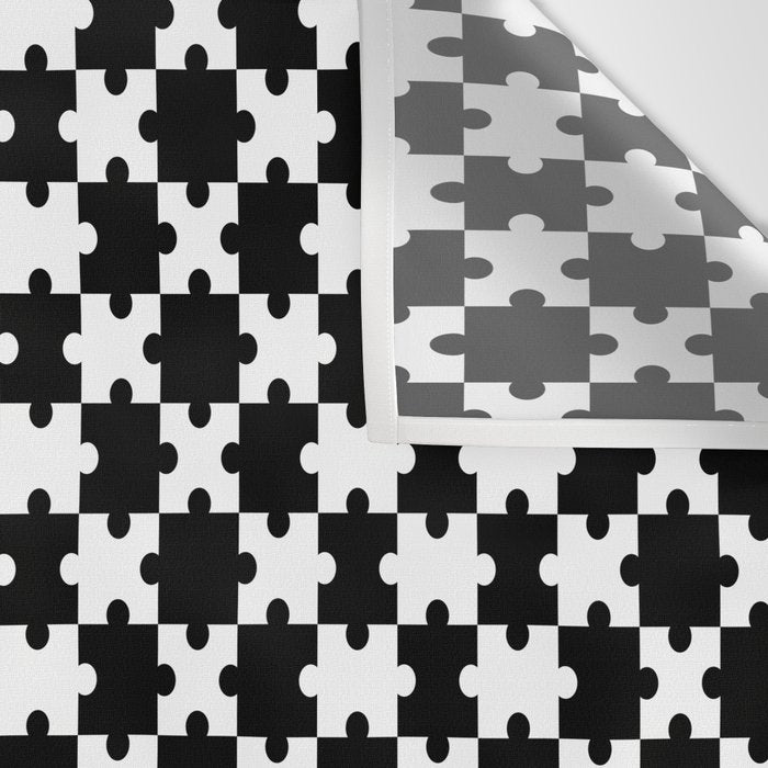 Black and white puzzle piece shape pattern Wall Tapestry Gallery Image 3