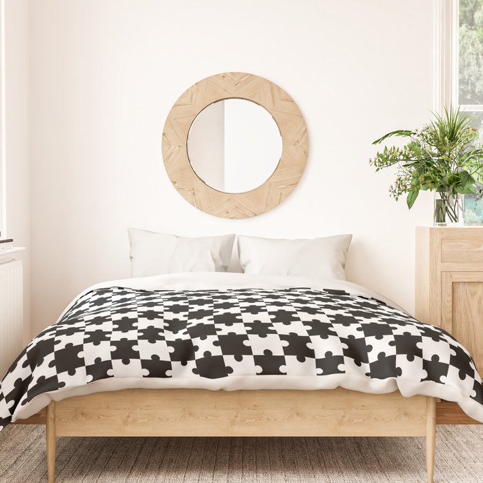 Black and white puzzle piece shape pattern Duvet Cover Gallery Image 3