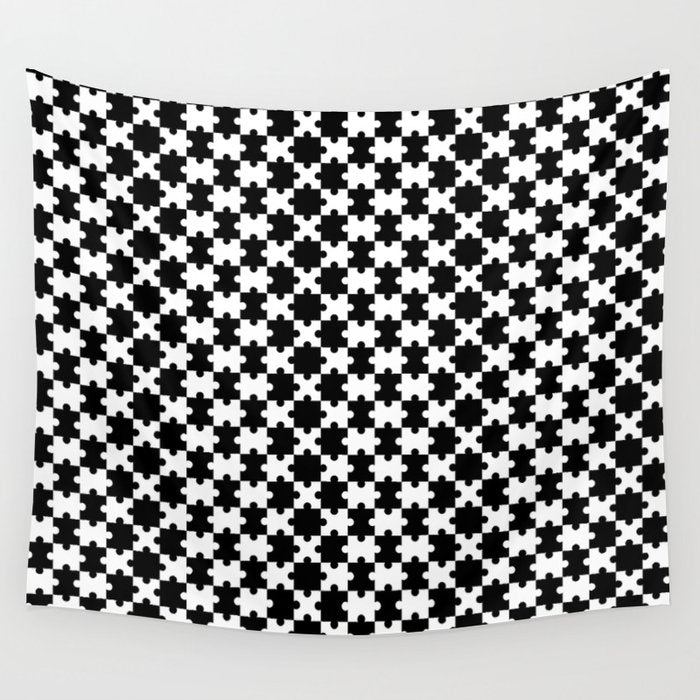 Black and white puzzle piece shape pattern Wall Tapestry Gallery Image 4