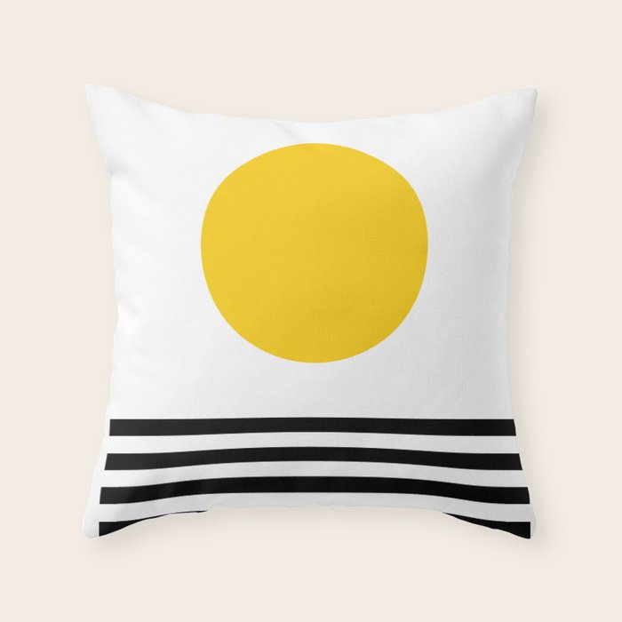 Midcentury Yellow Minimalist Sunset With Black Stripes Throw Pillow Gallery Image 6