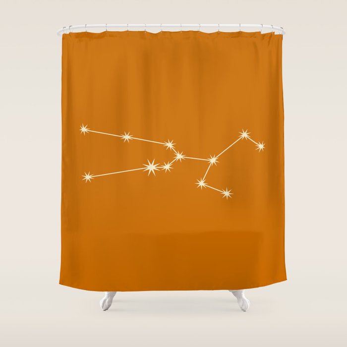 Taurus Zodiac Star Constellation Line Art Orange Shower Curtain Gallery Image 1