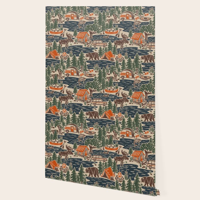 North Country Summer - classic blue, green, brown, and red Wallpaper Gallery Image 2