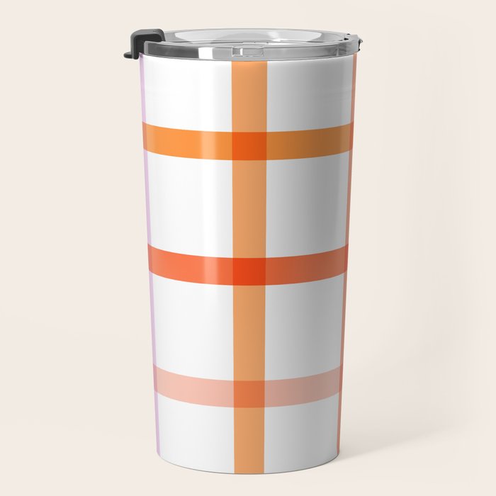 Retro Peachy Pink Summer Check Pattern Travel Mug Gallery Image 3