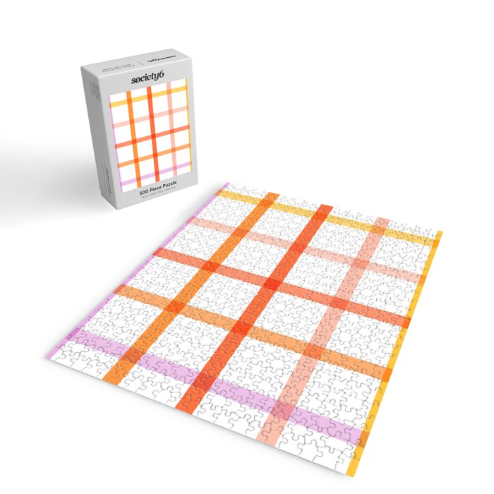 Retro Peachy Pink Summer Check Pattern Jigsaw Puzzle Gallery Image 2