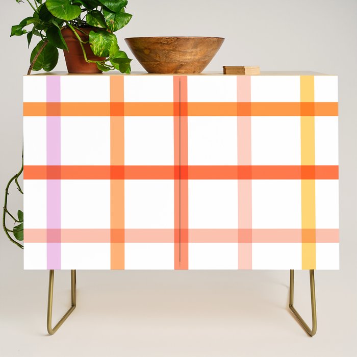 Retro Peachy Pink Summer Check Pattern Credenza Gallery Image 1