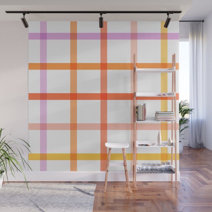 Retro Peachy Pink Summer Check Pattern Wall Mural Gallery Image 1