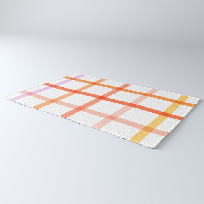 Retro Peachy Pink Summer Check Pattern Rug Gallery Image 3