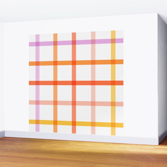Retro Peachy Pink Summer Check Pattern Wall Mural Gallery Image 2