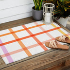 Retro Peachy Pink Summer Check Pattern Outdoor Rug Gallery Image 2