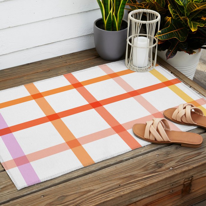Retro Peachy Pink Summer Check Pattern Outdoor Rug Gallery Image 2