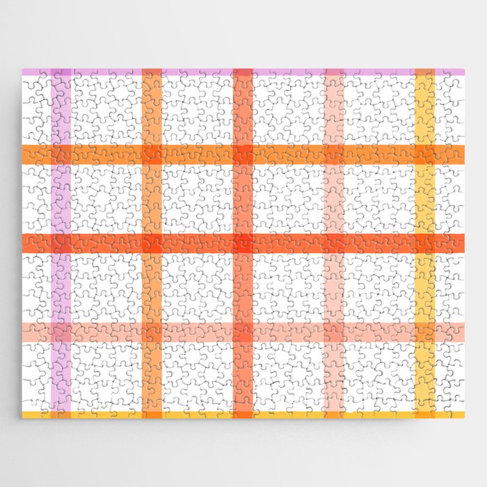 Retro Peachy Pink Summer Check Pattern Jigsaw Puzzle Gallery Image 1