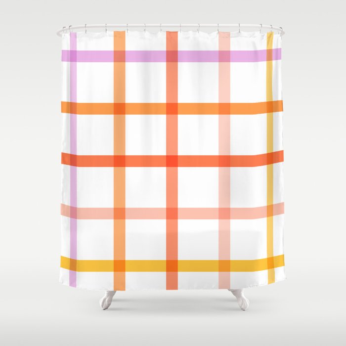Retro Peachy Pink Summer Check Pattern Shower Curtain Gallery Image 1