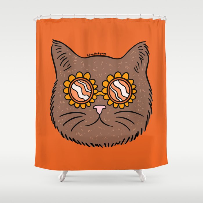 Brown Groovy Cat Shower Curtain Gallery Image 1