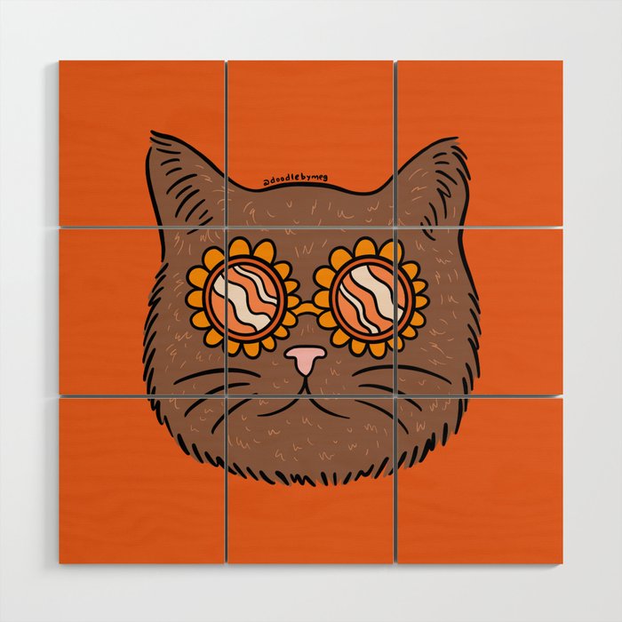 Brown Groovy Cat Wood Wall Art Gallery Image 1