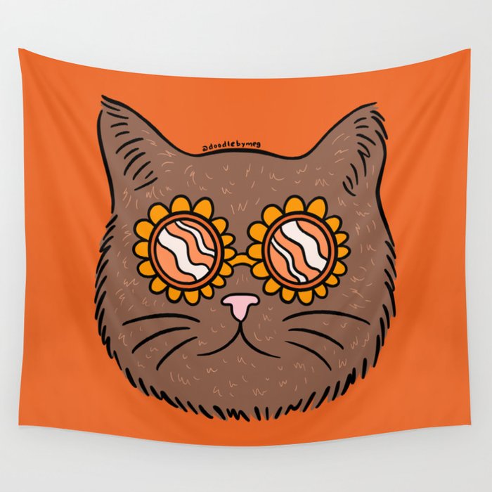 Brown Groovy Cat Wall Tapestry Gallery Image 4