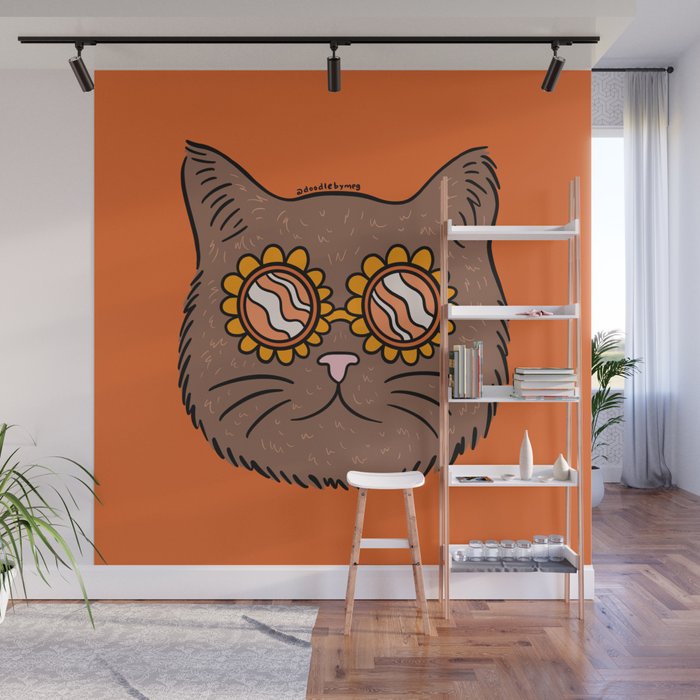 Brown Groovy Cat Wall Mural Gallery Image 1