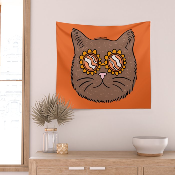 Brown Groovy Cat Wall Tapestry Gallery Image 2