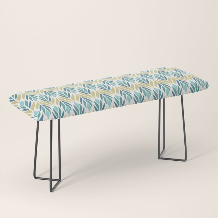 Mid Century Modern Abstract Floral Pattern in Turquoise Teal Aqua and Marigold Bench Gallery Image 1