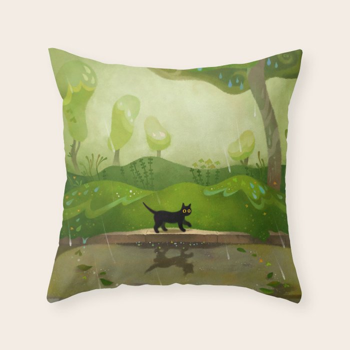 Kitty on a rainy day Throw Pillow Gallery Image 6