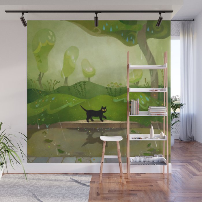 Kitty on a rainy day Wall Mural Gallery Image 1