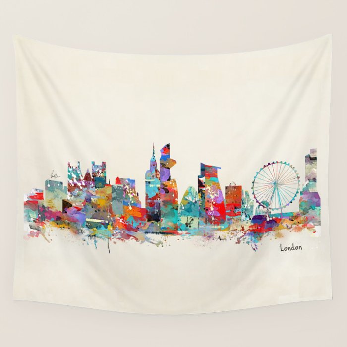 london city skyline watercolor Wall Tapestry Gallery Image 1