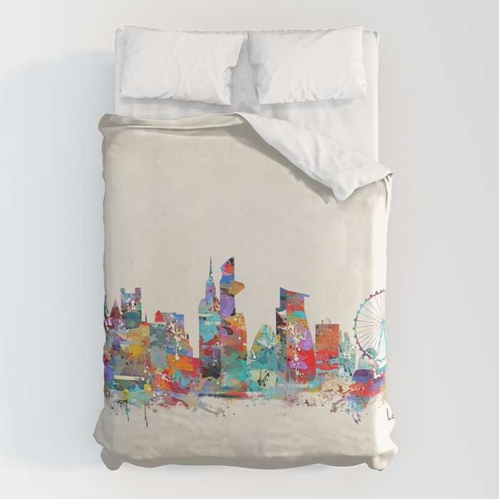 london city skyline watercolor Duvet Cover Gallery Image 6