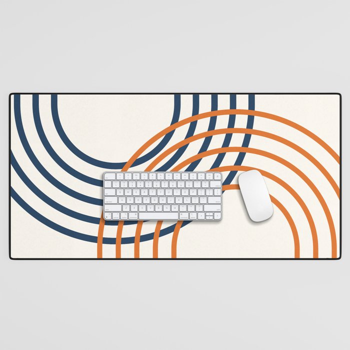 Geometric Lines Rainbow Abstract 5.1 in Navy Blue and Orange Desk Mat Gallery Image 1