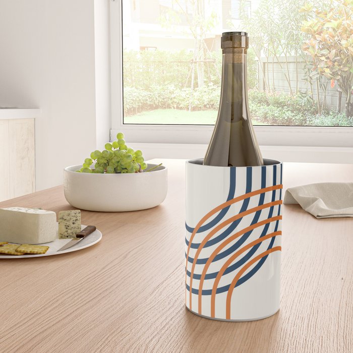 Geometric Lines Rainbow Abstract 5.1 in Navy Blue and Orange Wine Chiller Gallery Image 4