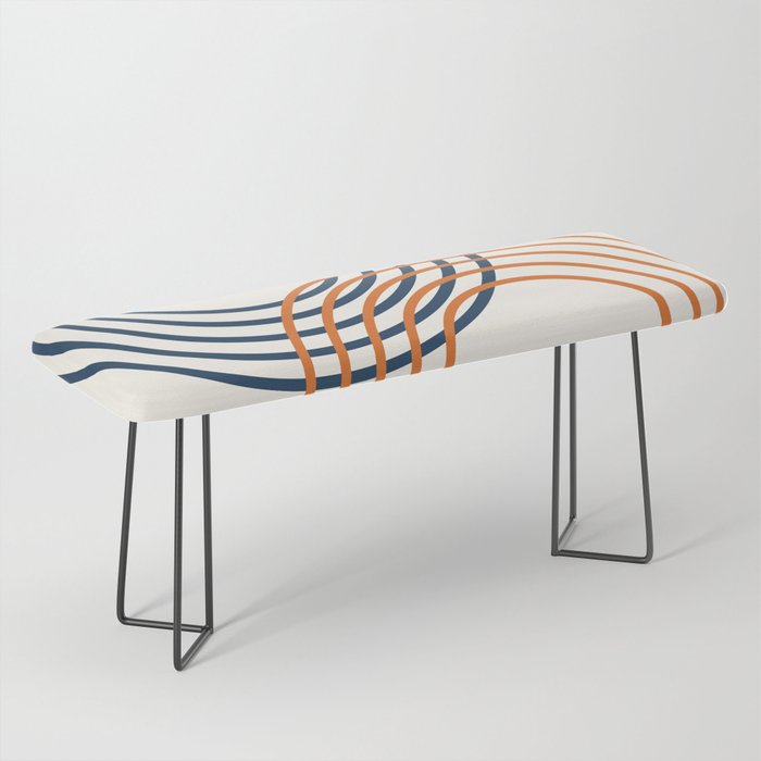 Geometric Lines Rainbow Abstract 5.1 in Navy Blue and Orange Bench Gallery Image 1